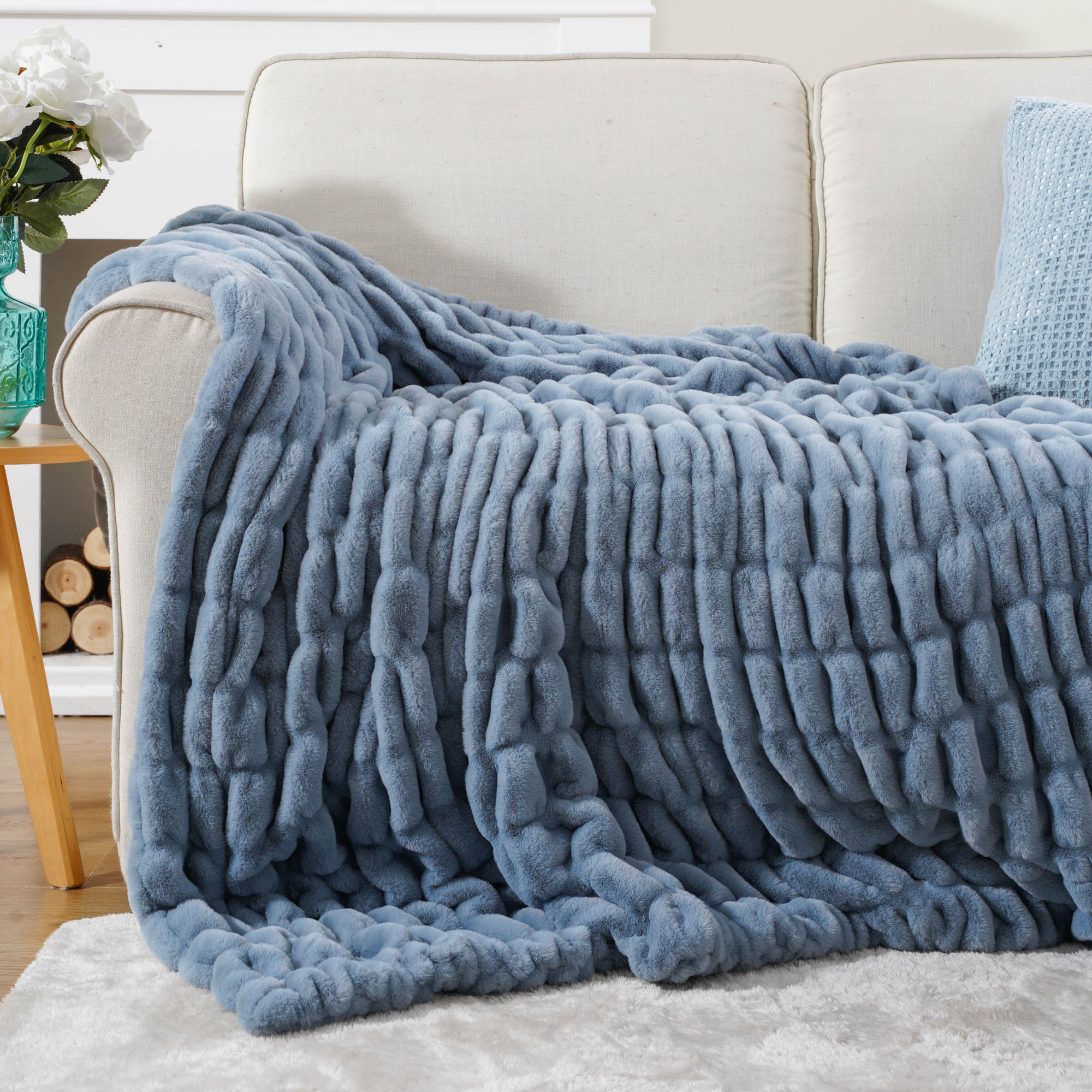 Faux Reversible Rabbit Fur Blanket